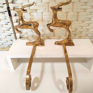 Brass reindeer stocking holders set of 2 bch1